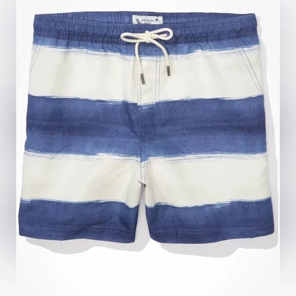 American Eagle, AE 5.5" Striped Swim Trunk, Men’s Size M, Blue and White Stripe - Picture 1 of 6